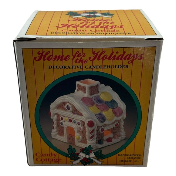 JASCO Candle Holder Gingerbread House Handpainted Ceramic Candy Cottage Vintage - Picture 11 of 15